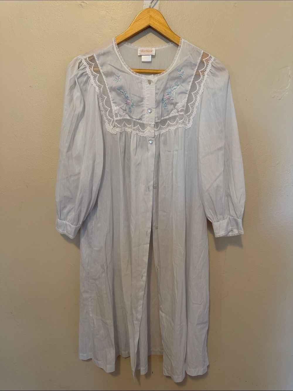 Classic Women's Light Blue Embroidered Button-Front Nightgown